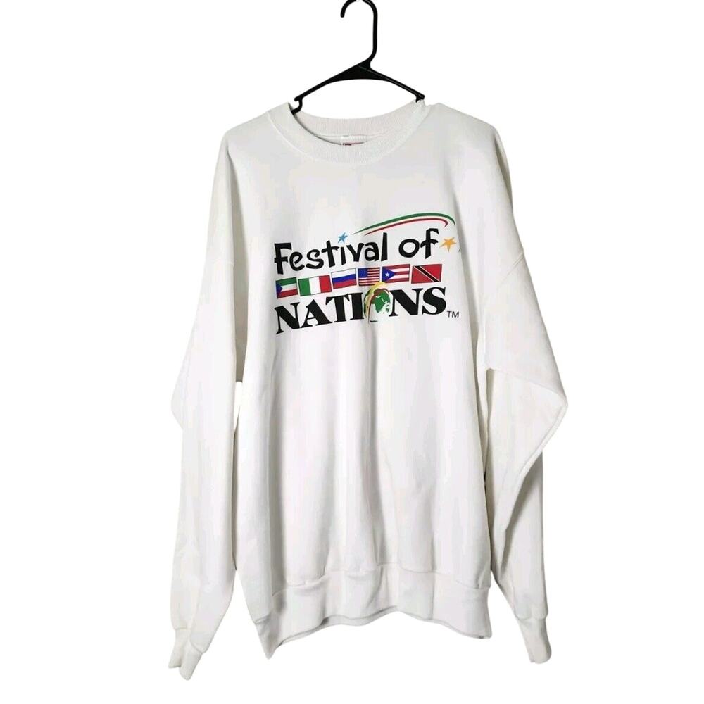 Vintage HANES‎ Festival Of Nations Sweatshirt Mens XL Crewneck White